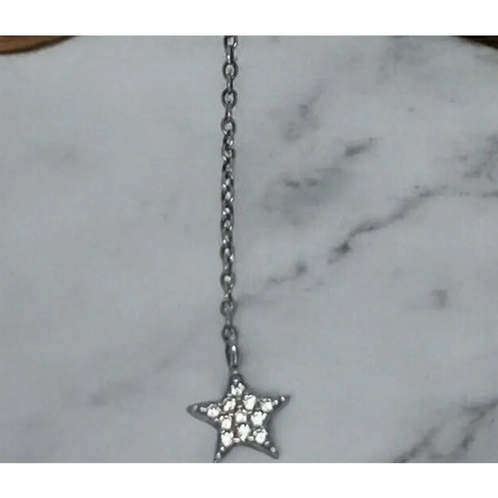 Sterling Silver Chain Drop CZ Necklace Star Pendant Chic Shiny Style Trendy NEW